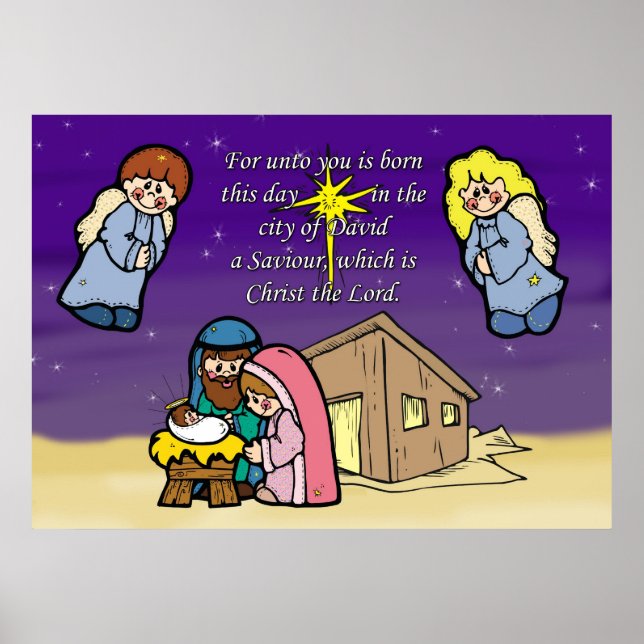 Cute Nativity Scene Christmas Poster (Front)