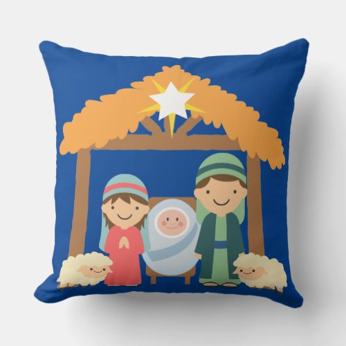 Cute Nativity scene Throw Pillow
