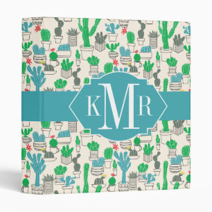 Cute Natural Floral Cacti Pattern 3 Ring Binder