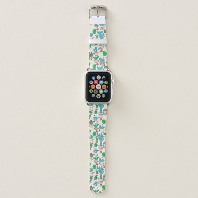 Cute Natural Floral Cacti Pattern Apple Watch Band (Front)
