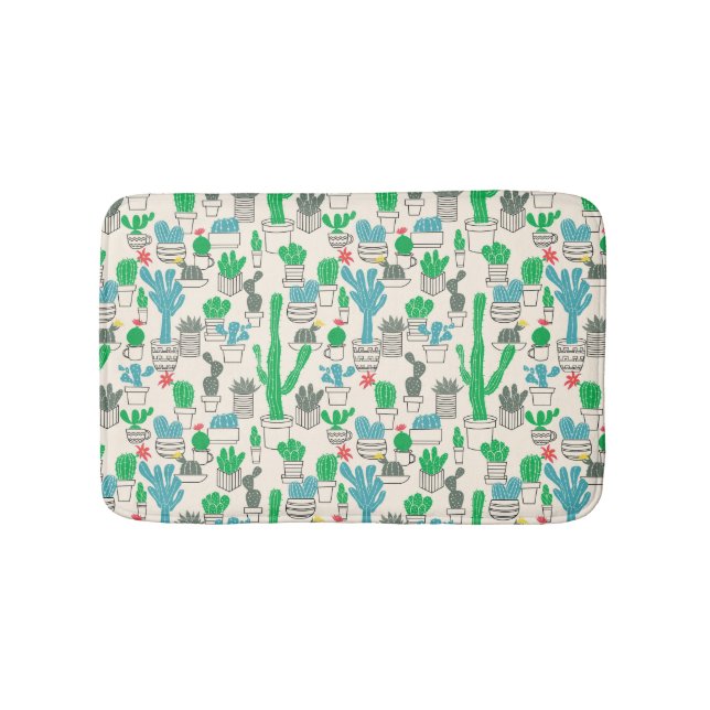 Cute Natural Floral Cacti Pattern Bathroom Mat (Front)
