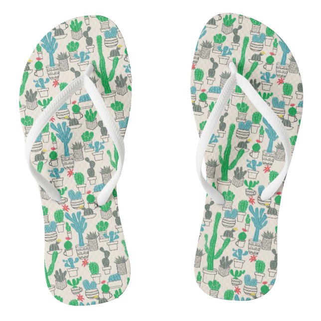 Cute Natural Floral Cacti Pattern Flip Flops (Footbed)