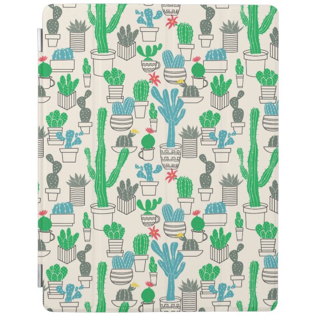Cute Natural Floral Cacti Pattern iPad Smart Cover (Front)