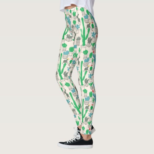 Cute Natural Floral Cacti Pattern Leggings