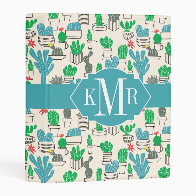 Cute Natural Floral Cacti Pattern Mini Binder (Front/Spine)