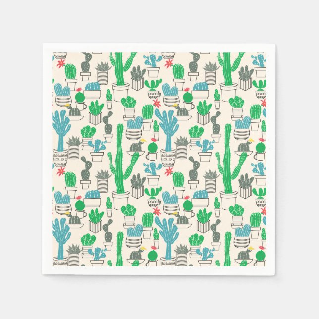Cute Natural Floral Cacti Pattern Napkins (Front)