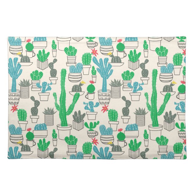 Cute Natural Floral Cacti Pattern Placemat (Front)