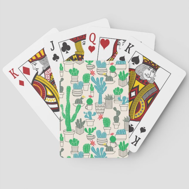 Cute Natural Floral Cacti Pattern Poker Cards (Back)