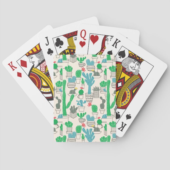 Cute Natural Floral Cacti Pattern Poker Cards (Back)