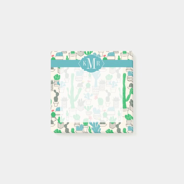 Cute Natural Floral Cacti Pattern Post-it Notes (Front)