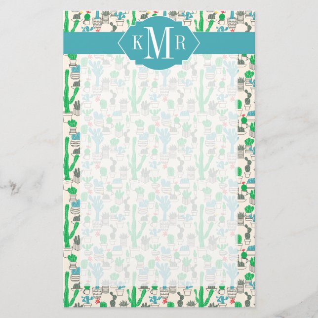 Cute Natural Floral Cacti Pattern Stationery (Front)