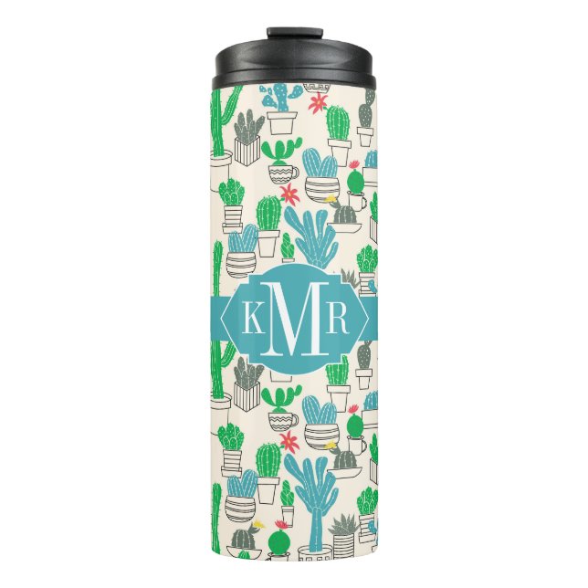 Cute Natural Floral Cacti Pattern Thermal Tumbler (Front)