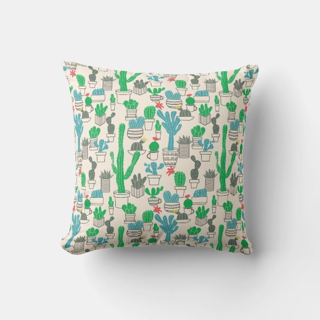 Cute Natural Floral Cacti Pattern Throw Pillow (Front)