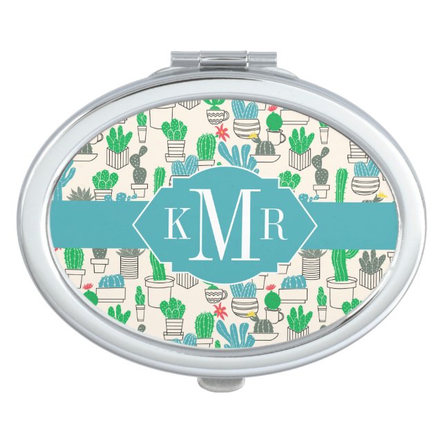 Cute Natural Floral Cacti Pattern Vanity Mirror (Front)