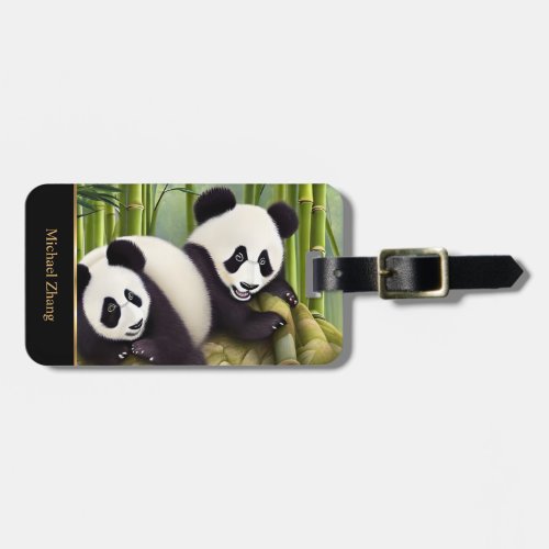 Cute Naturalistic Pandas AI Creation  Monogram Luggage Tag