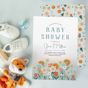 Cute Nature Botanical Floral Girls Baby Shower Invitation