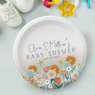 Cute Nature Floral Botanical Girls Baby Shower Paper Plates