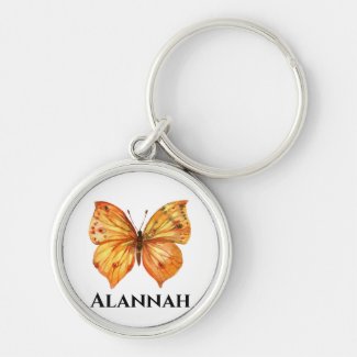 Cute Nature Personalized Orange Butterfly White Keychain