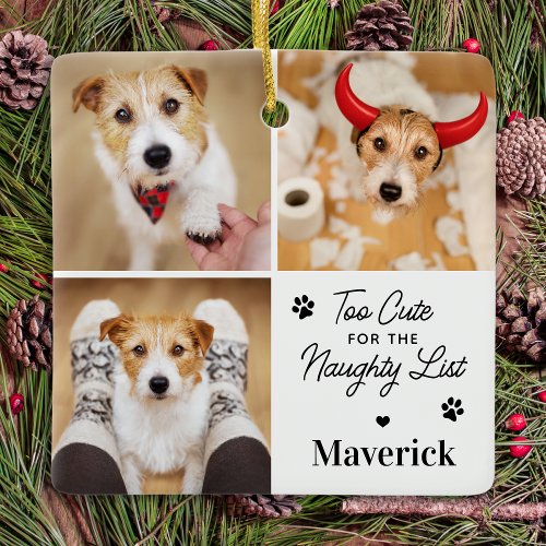 Cute Naughty List Dog Pet 3 Photo Funny Christmas Ceramic Ornament