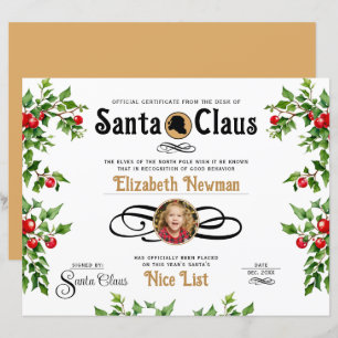 Cute Naughty Nice List Official Photo Certificate