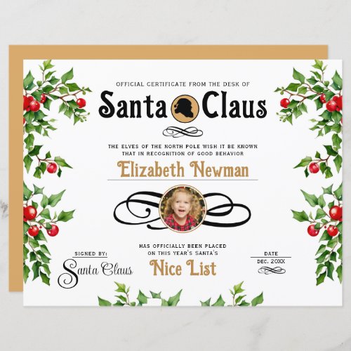 Cute Naughty Nice List Official Photo Certificate
