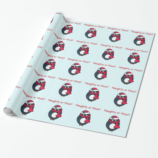 Cute Naughty Nice Penguin Christmas Wrapping Paper