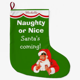 Cute Naughty or Nice Santa Kids' Large Christmas Stocking