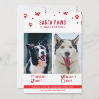 Cute Naughty or Nice Two Dog Christmas Photo Holiday Card