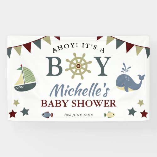 Cute Nautical Ahoy Its a Boy Baby Shower Banner
