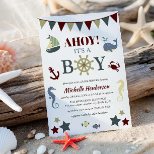 Cute Nautical Ahoy! Its a Boy Baby Shower Invitation