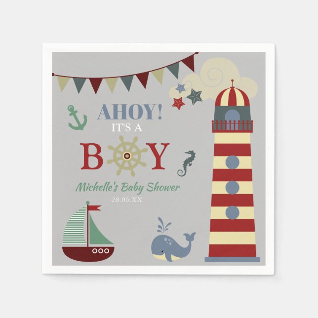 Cute Nautical Ahoy! Its a Boy Baby Shower Napkins (Front)