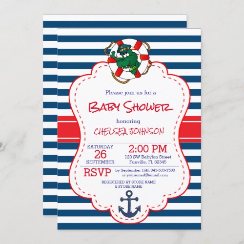 Cute Nautical Alligator Baby Shower Invitation