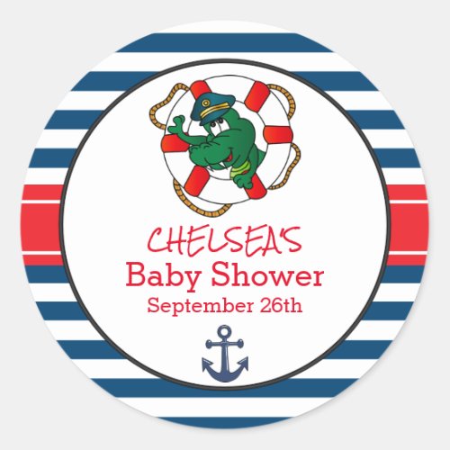 Cute Nautical Alligator Baby Shower Theme Classic Round Sticker