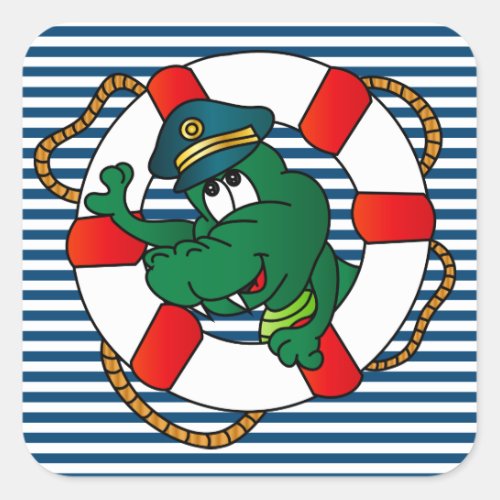 Cute Nautical Alligator Baby Shower Theme Square Sticker