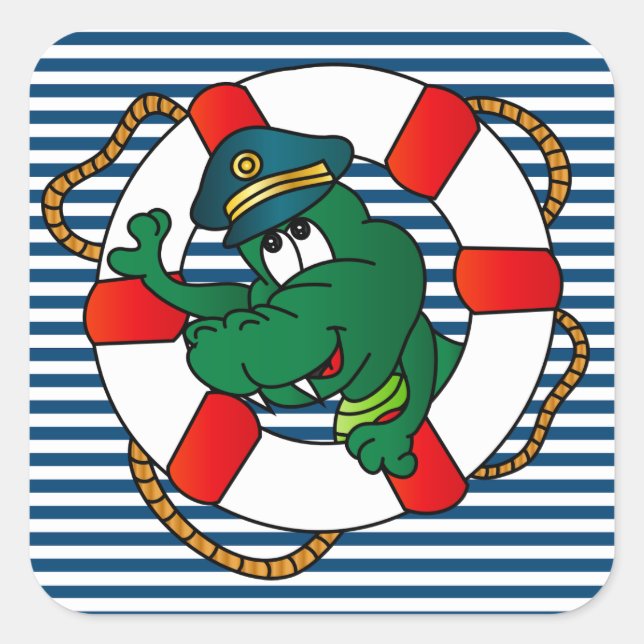 Cute Nautical Alligator Baby Shower Theme Square Sticker (Front)