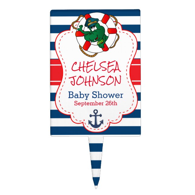 Cute Nautical Alligator Cake Topper (Front)
