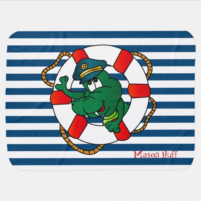 Cute Nautical Alligator Nursery Theme Stroller Blanket (Horizontal)