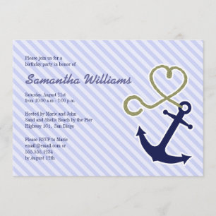 Cute Nautical Anchor Birthday Party Invitations
