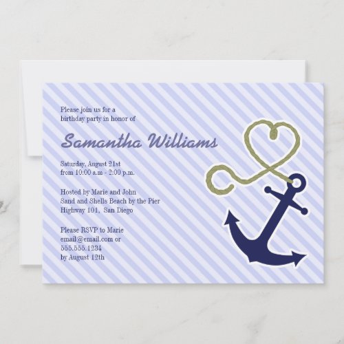 Cute Nautical Anchor Birthday Party Invitations