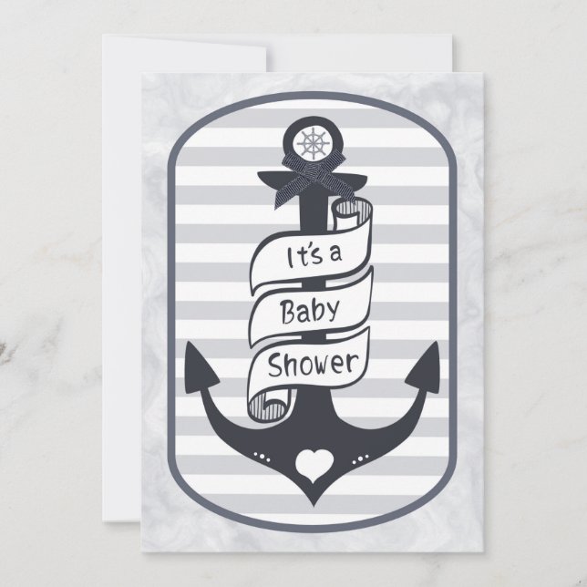 Cute Nautical Anchor Bow and Stripes Baby Shower Invitation (Front)