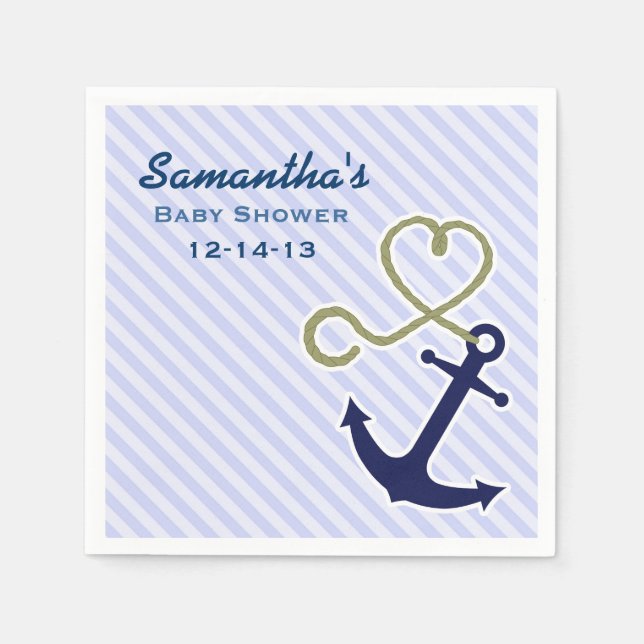 Cute Nautical Anchor Boy Baby Shower Custom Napkins (Front)