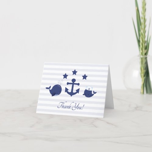 Cute Nautical Anchor Boy Whale Thank You Card