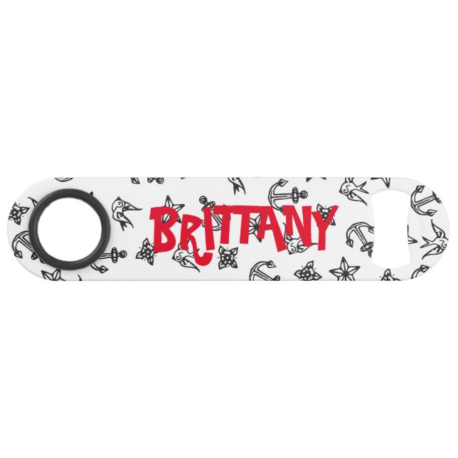 Cute Nautical Anchor Pattern Monogram Bar Key (Back Horizontal)