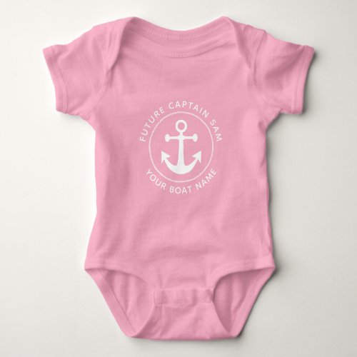 Cute Nautical Anchor Rope Captain Boat Name Custom Baby Bodysuit