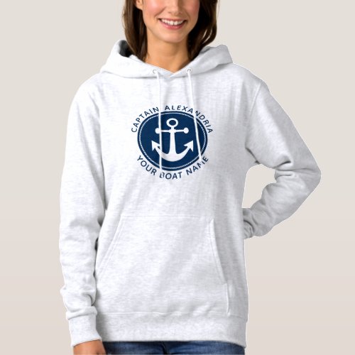 Cute Nautical Anchor Rope Navy Captain Boat Name Hoodie