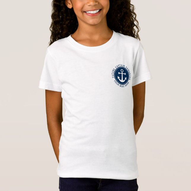 Cute Nautical Anchor Rope Navy Custom Boat Name T-Shirt (Front)