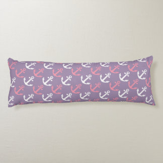 Cute Nautical Anchors Pink and Purple Pattern Body Pillow