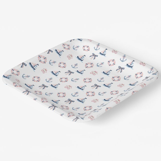 Cute Nautical and Coquette Infusion!  Paper Plates (Angled)