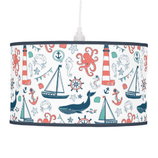 Cute Nautical Animals And Symbols Pattern Hanging Lamp