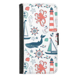 Cute nautical Animals And Symbols Pattern Wallet Phone Case For Samsung Galaxy S5